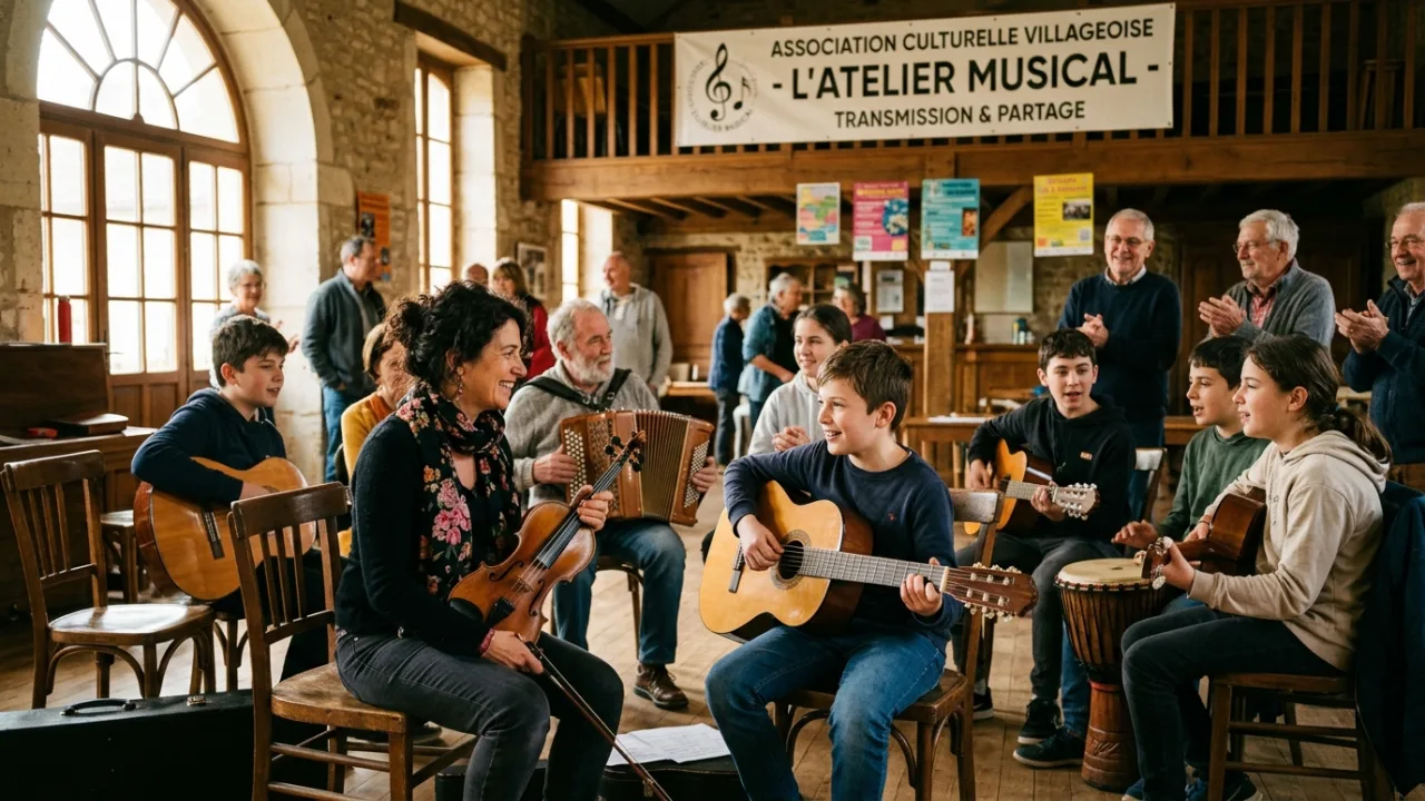 MDD FAMILY intergenerational live acoustic music concert bringing together elderly citizens, families, and young musicians in Ariège